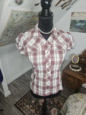Ambiance Burgundy and White Plaid Button-Down Shirt